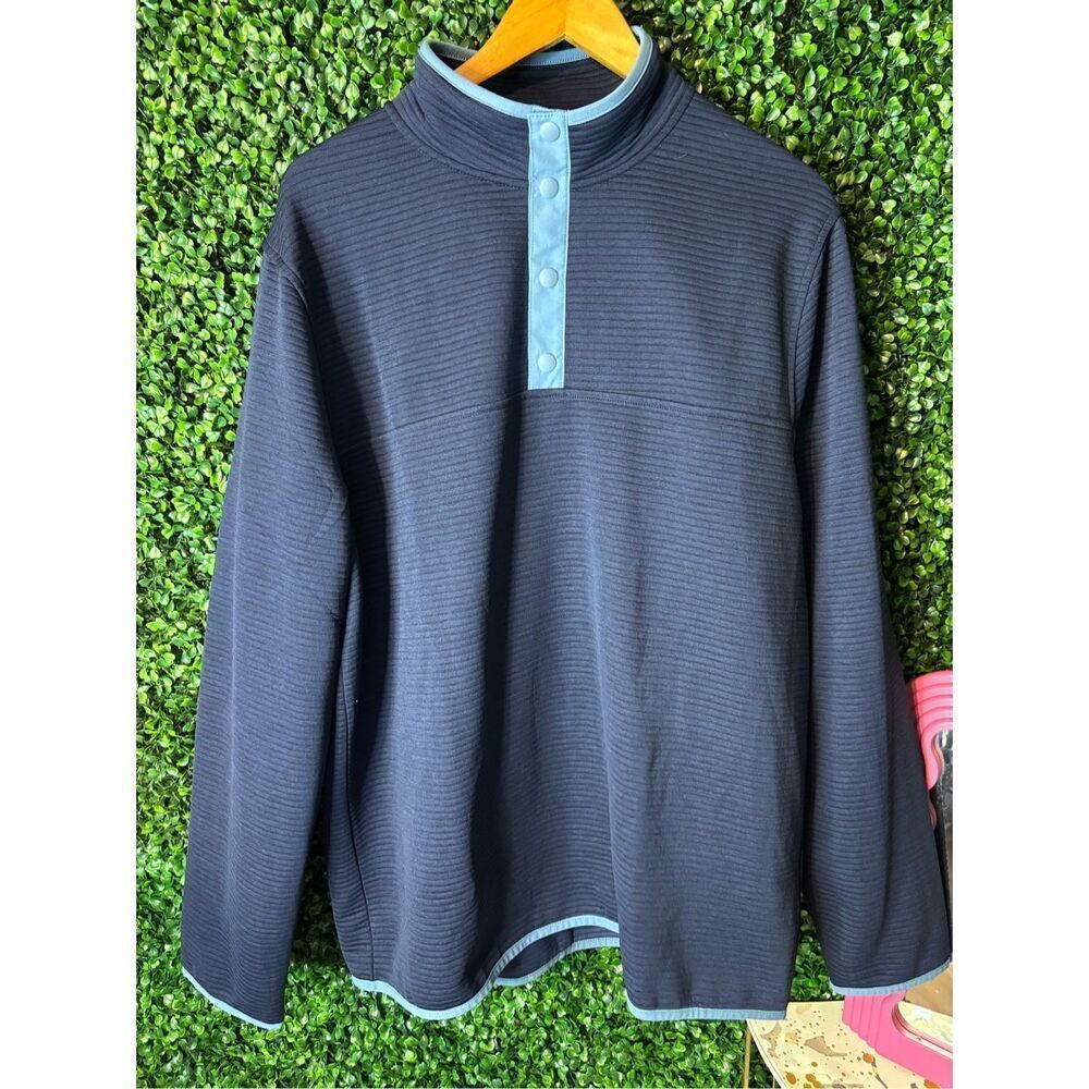 J Crew Mens Fleece Pullover Sz XL NWT New Navy Blue Ribbed Sweatshirt